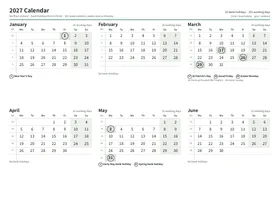 First page of the half-year calendar, A4 landscape (A4 landscape · 2 pages · about 70 KB)