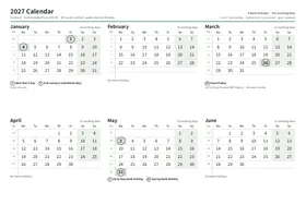First page of the half-year calendar, A4 landscape (A4 landscape · 2 pages · about 74 KB)
