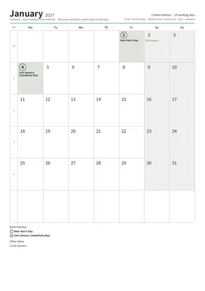 First page of the monthly calendar, A4 portrait (A4 portrait · 12 pages · about 101 KB)