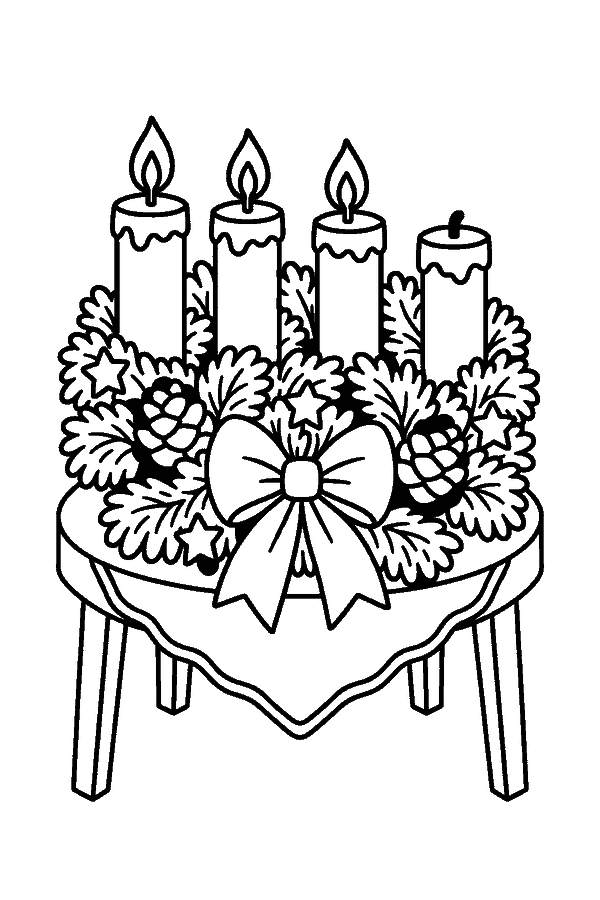 Ausmalbild Advent & Adventskranz: Adventskranz zum 3. Advent – drei Kerzen brennen