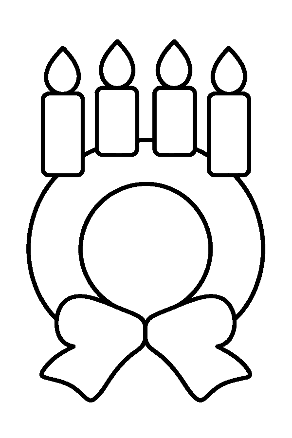 Ausmalbild Advent & Adventskranz: einfacher Adventskranz mit vier Kerzen