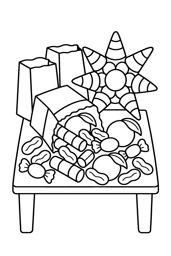 Dibujo de Navidad en México para colorear: bolsitas de aguinaldo con dulces y fruta