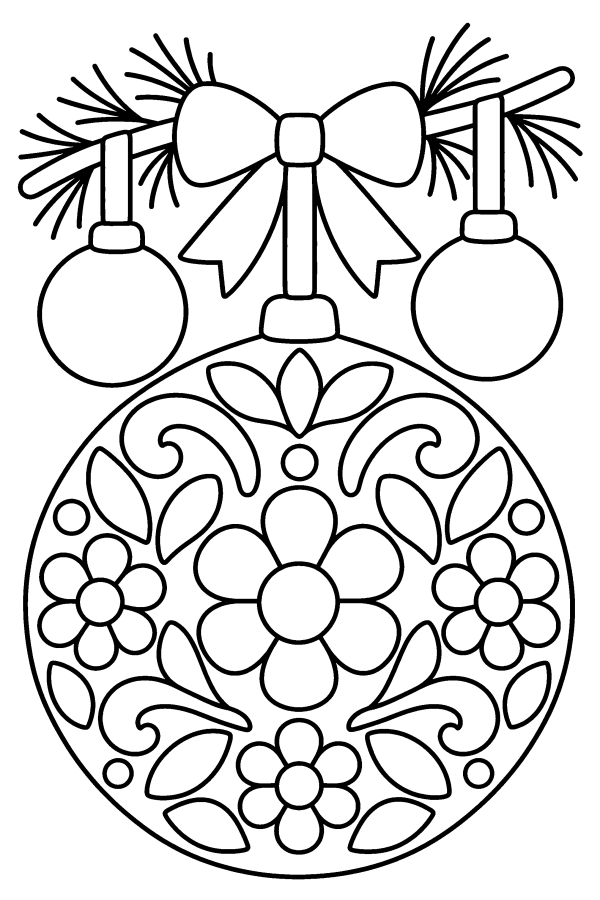 Dibujo de bolas y esferas de Navidad para colorear: una esfera grande pintada con flores