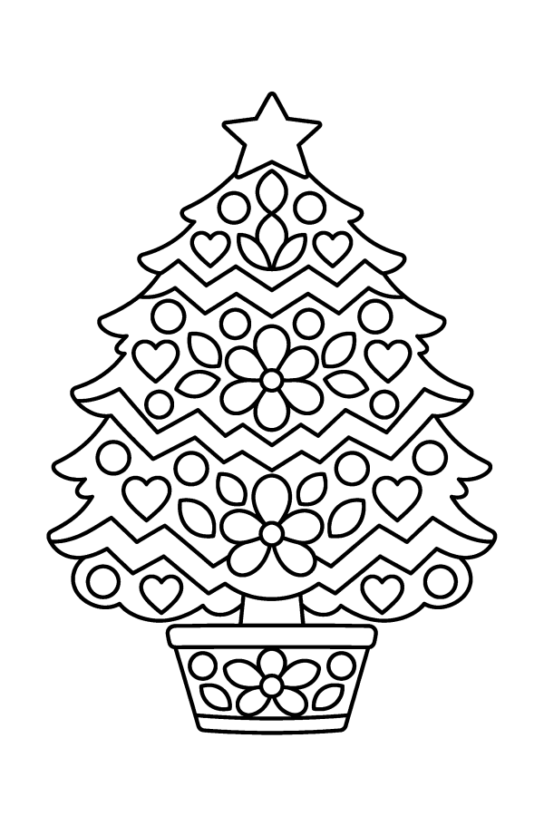 Mandala de Navidad para colorear: un árbol de Navidad con dibujos de mandala