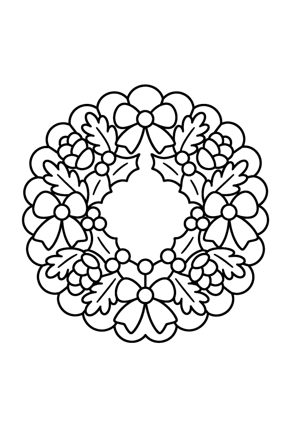 Mandala de Navidad para colorear: un mandala en forma de corona navideña