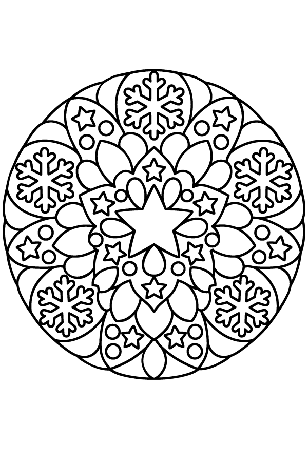 Mandala de Navidad para colorear: un mandala con una estrella en el centro
