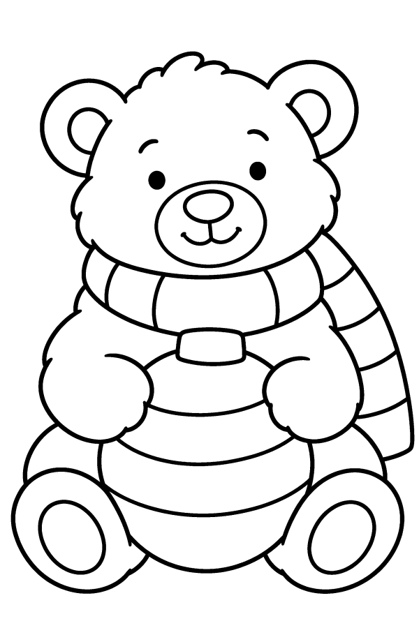 Dibujo de animales navideños para colorear: un osito polar con bufanda