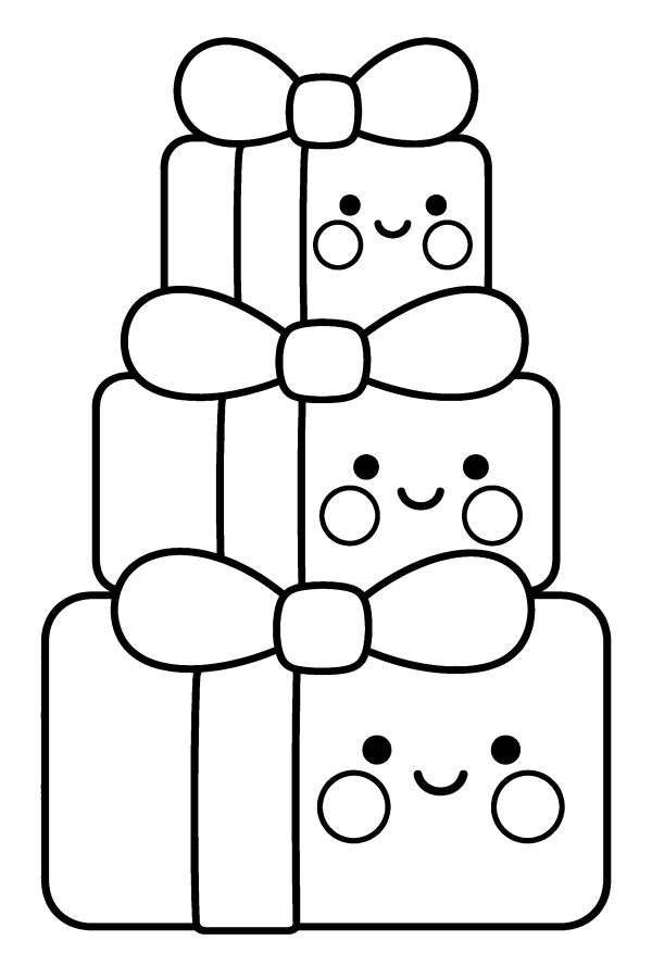 Dibujo navideño kawaii para colorear: regalos de Navidad kawaii