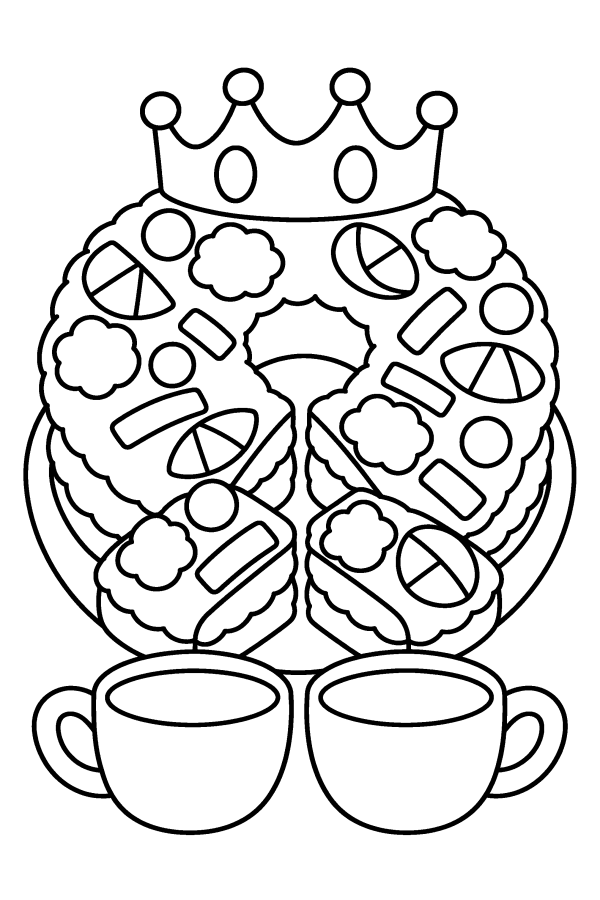 Dibujo de los Reyes Magos para colorear: un roscón de Reyes con su corona