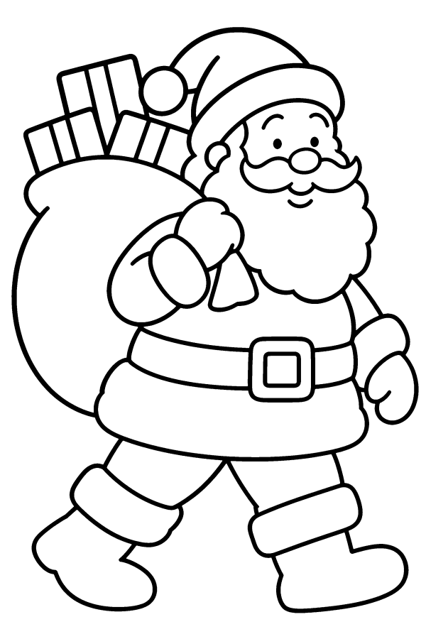 Dibujo de Santa Claus para colorear: con su saco lleno de regalos