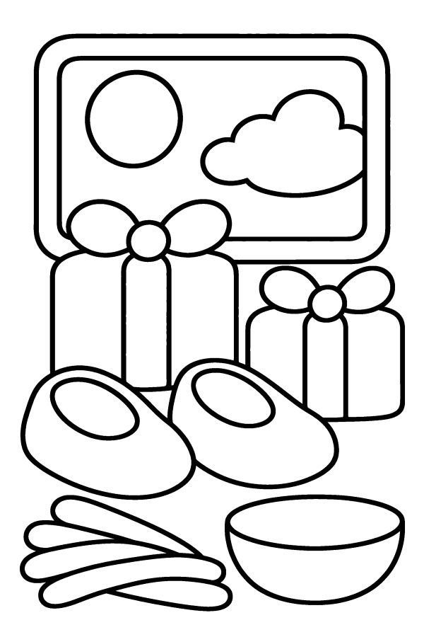 Dibujo de los Reyes Magos para colorear: zapatos con regalos de los Reyes Magos