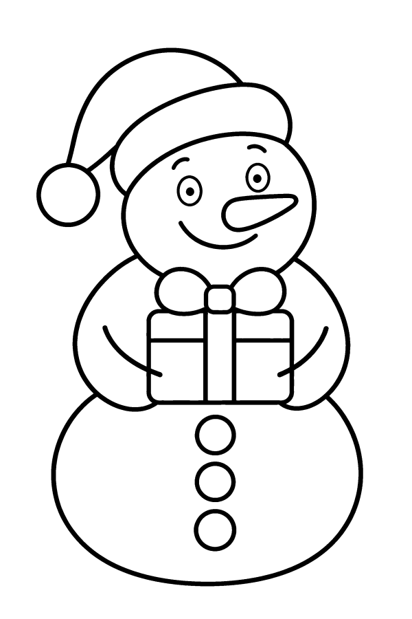 Coloriage de Noël facile : un bonhomme de neige avec un bonnet de Noël