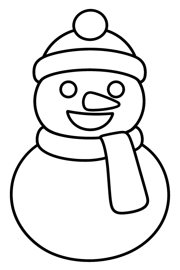 Coloriage de Noël facile : un bonhomme de neige avec un bonnet et une écharpe