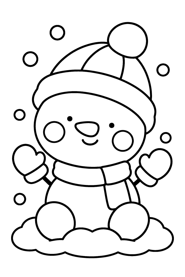 Coloriage de Noël facile : un petit bonhomme de neige kawaii