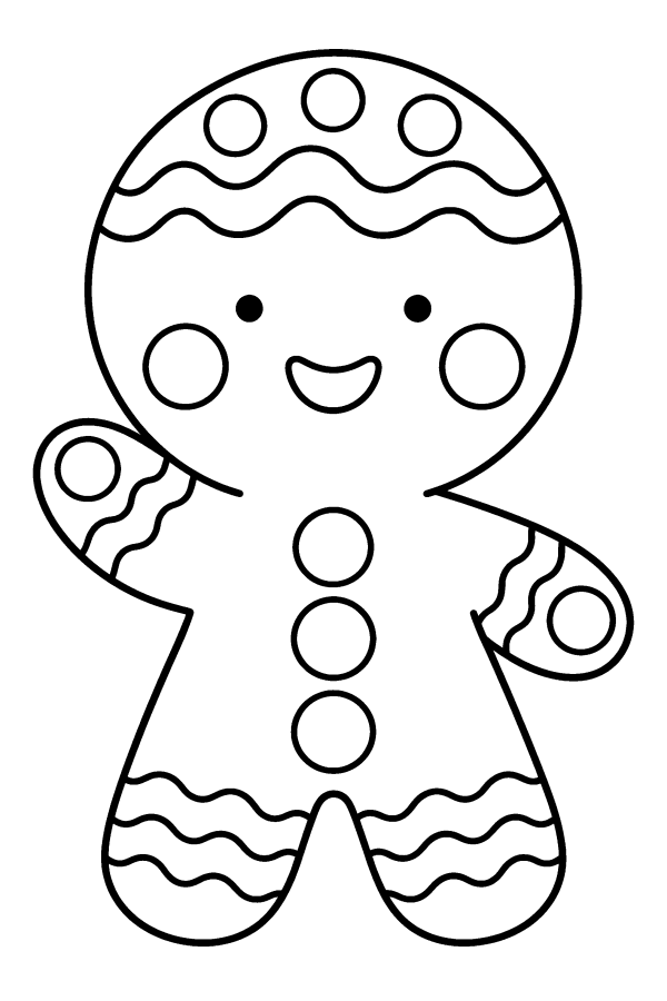 Coloriage de Noël facile : un bonhomme en pain d’épice kawaii