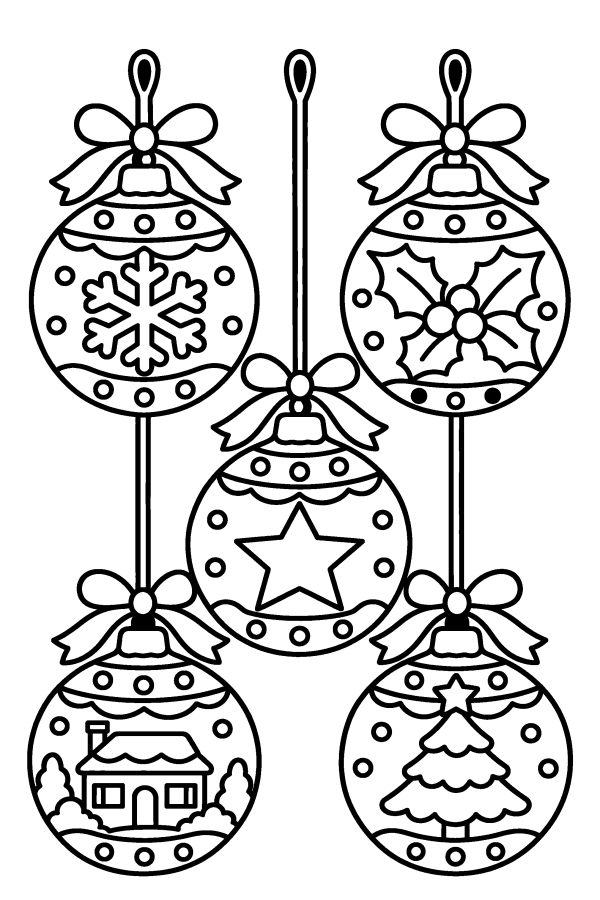 Coloriage de Noël : des boules de Noël à motifs