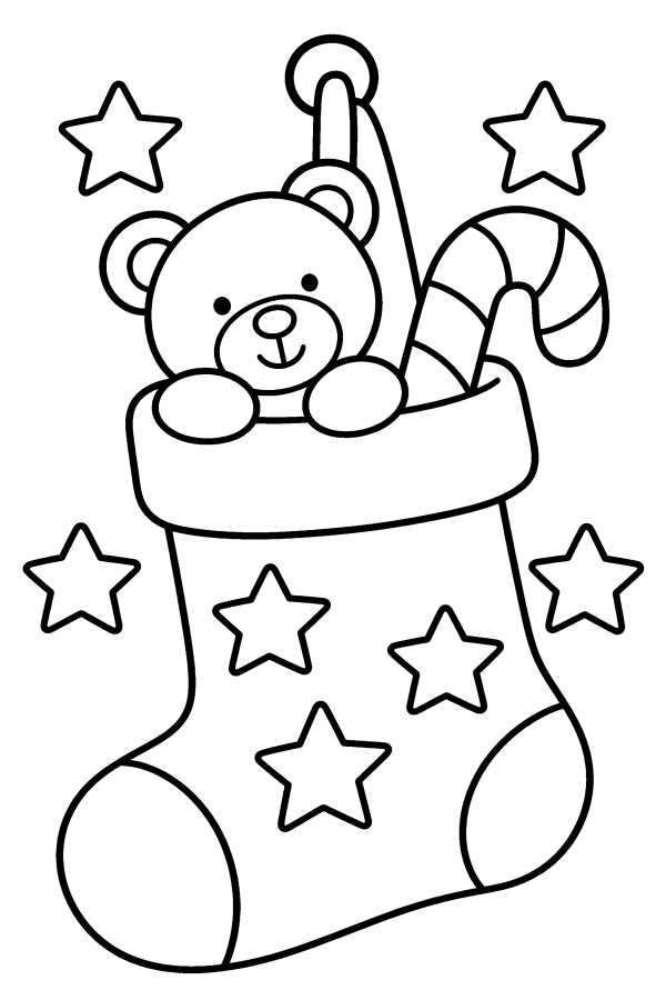 Coloriage de Noël facile : une chaussette de Noël remplie de surprises