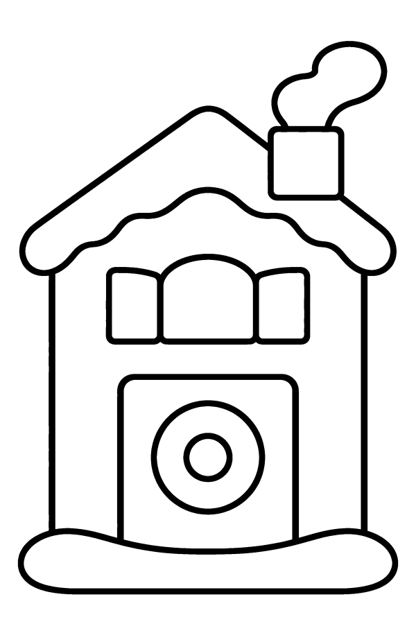 Coloriage de Noël facile : une petite maison sous la neige