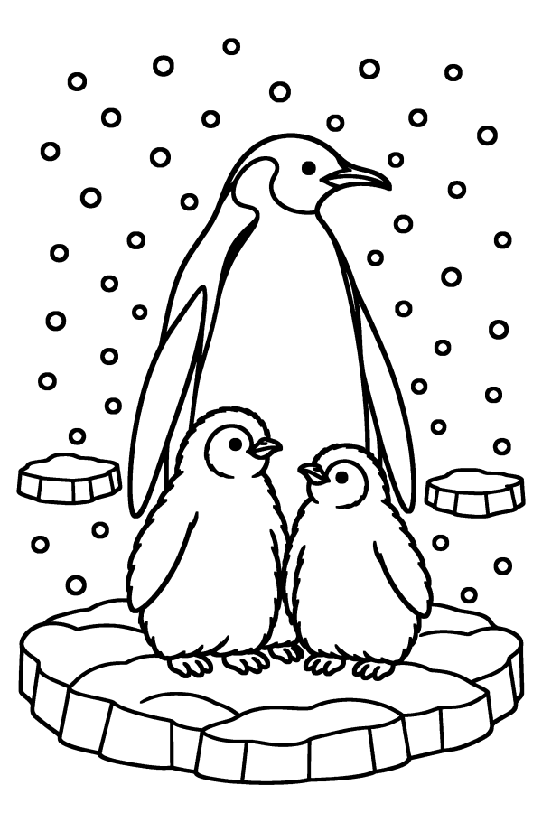 Coloriage de Noël : des manchots sur la banquise