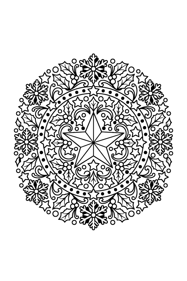 Coloriage de Noël difficile : un mandala en étoile