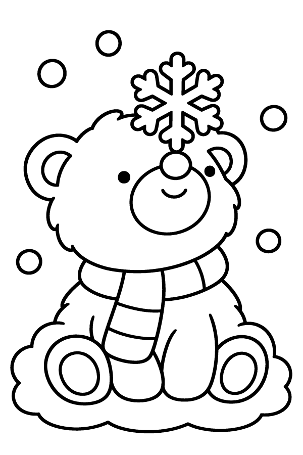 Coloriage de Noël facile : un ourson polaire kawaii avec une écharpe