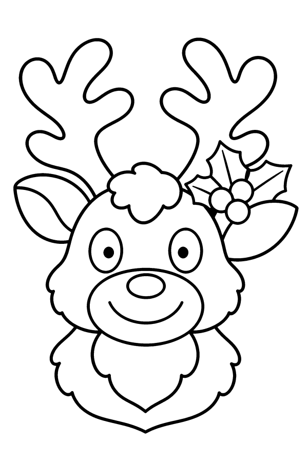 Coloriage de Noël facile : une tête de renne