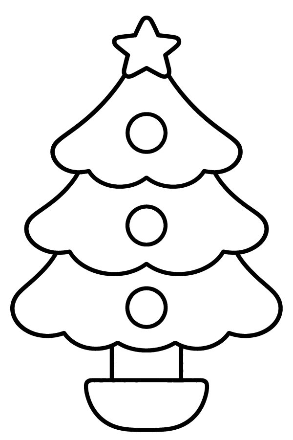 Disegno di Natale da colorare: un grande albero di Natale con il puntale e le palline