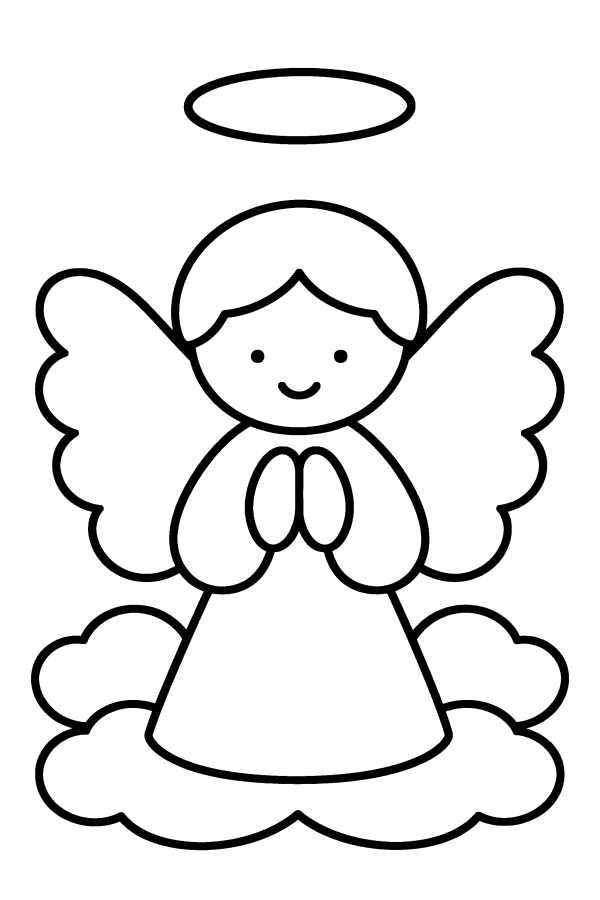 Disegno di Natale da colorare: un angioletto con le ali e l'aureola