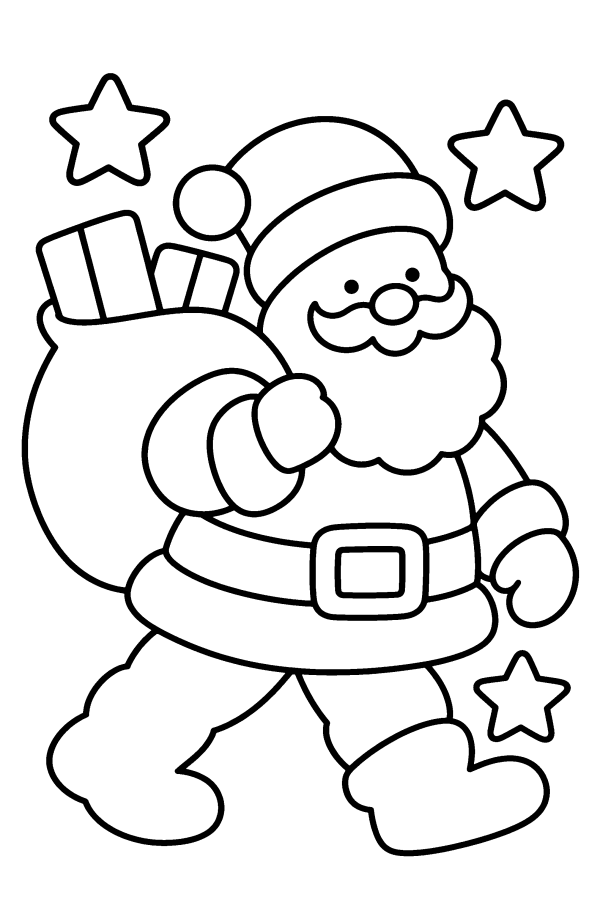 Disegno di Natale da colorare: Babbo Natale con il sacco pieno di regali