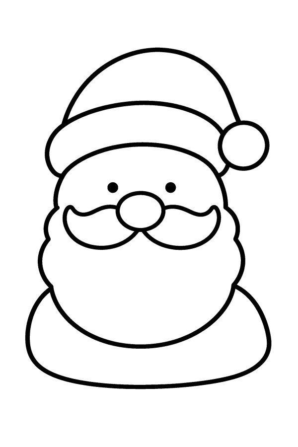 Disegno di Natale da colorare: il viso di Babbo Natale con il cappello e la barba bianca