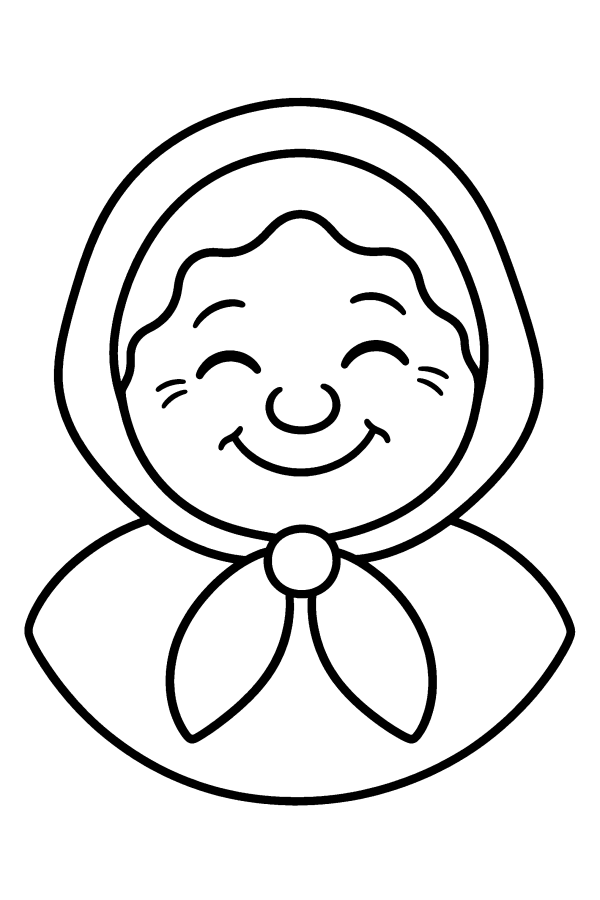 Disegno di Natale da colorare: la Befana sorridente con il fazzoletto in testa