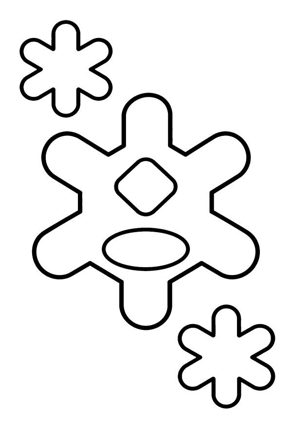 Disegno di Natale da colorare: un grande fiocco di neve e due più piccoli