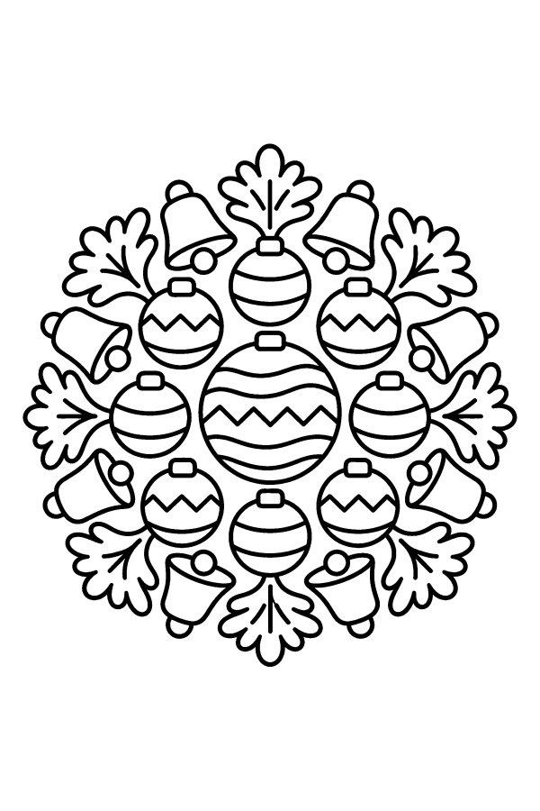 Disegno di Natale da colorare: un mandala di Natale con le palline
