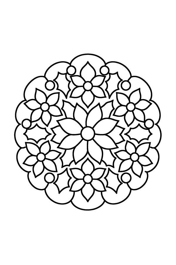 Disegno di Natale da colorare: un mandala di Natale con i fiori di stella di Natale
