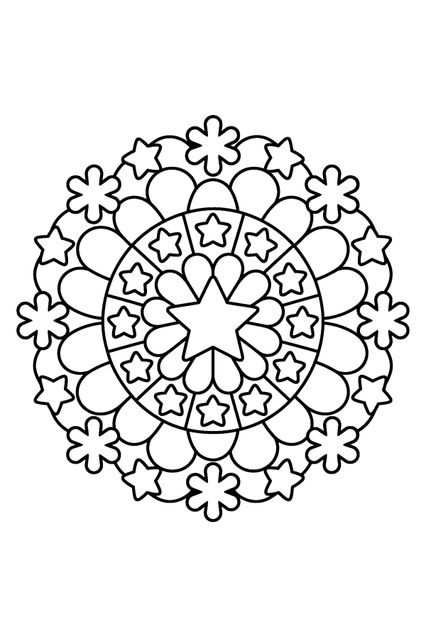 Disegno di Natale da colorare: un mandala di Natale con le stelle