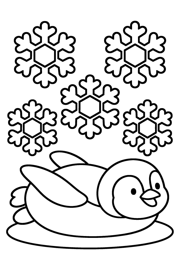 Disegno di Natale da colorare: un pinguino scivola sul ghiaccio