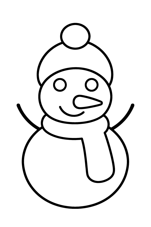 Disegno di Natale da colorare: un grande pupazzo di neve con il berretto e la sciarpa