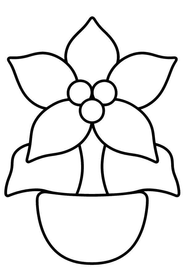 Disegno di Natale da colorare: una stella di Natale in vaso