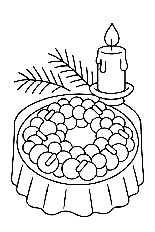 Disegno di Natale da colorare: un piatto di struffoli con i confettini