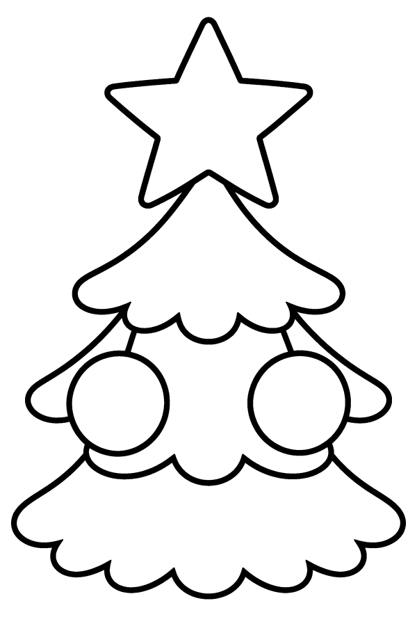 Kleurplaat kerst: de ster in de top van de kerstboom