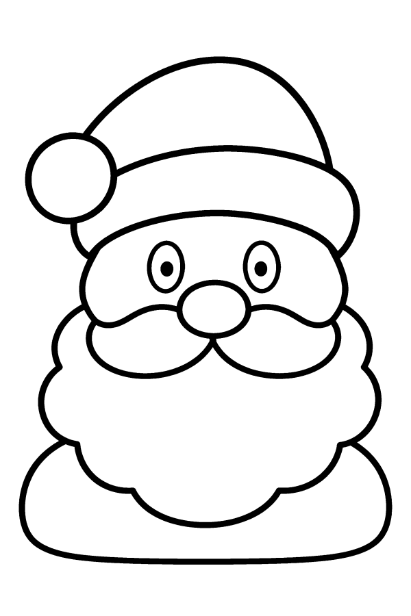 Kleurplaat kerst: het grote hoofd van de kerstman met zijn muts en witte baard