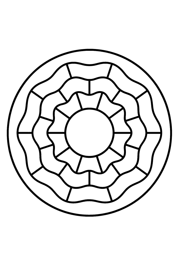 Kleurplaat mandala: ringen van golvende lijnen