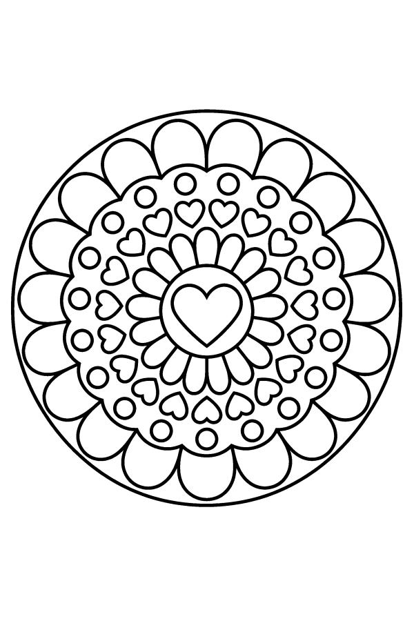 Kleurplaat mandala: een krans van kleine hartjes