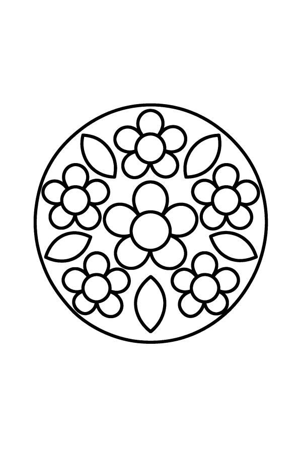 Kleurplaat mandala: een krans van madeliefjes