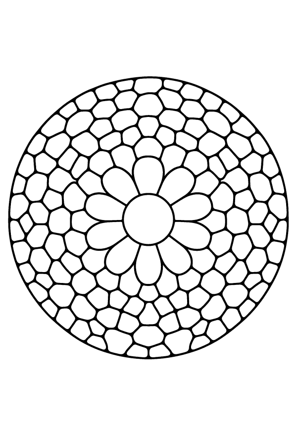 Kleurplaat mandala: een mozaïekmandala van kleine vlakjes
