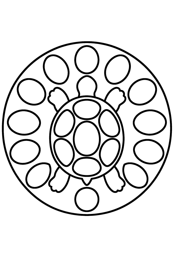 Kleurplaat mandala: een schildpad met een mandala op zijn schild