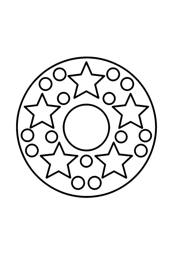 Kleurplaat mandala: vijf sterren in een kring