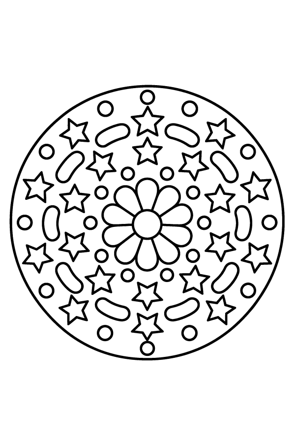 Kleurplaat mandala: een mandala van kleine vijfpuntige sterren
