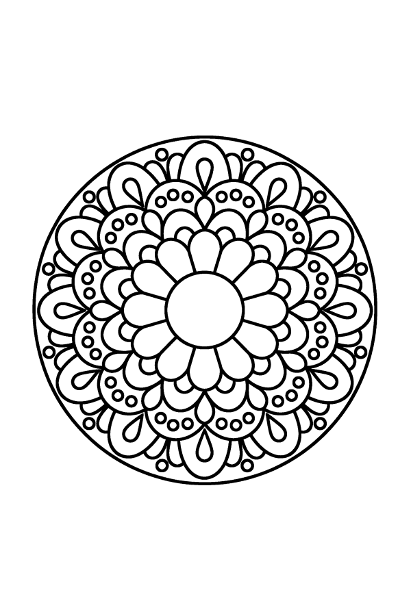 Kleurplaat mandala: een mandala met heel veel kleine vlakjes