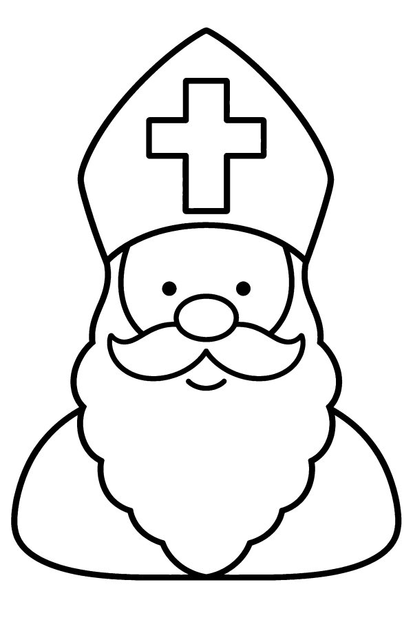 Kleurplaat Sinterklaas: het grote hoofd van Sinterklaas met zijn mijter en lange baard